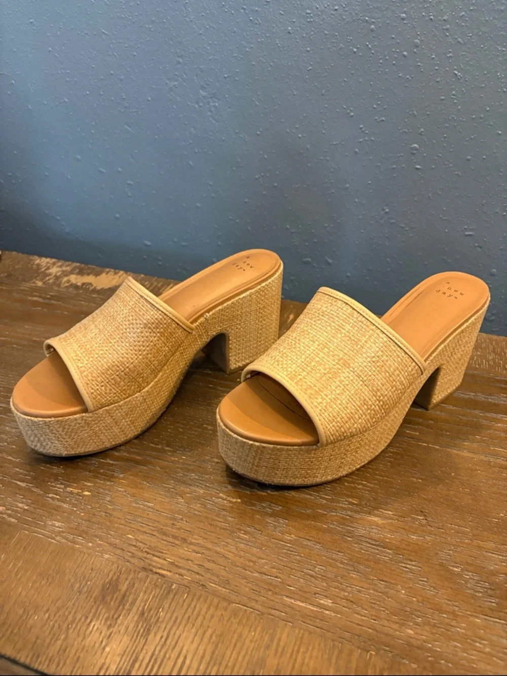 Woven Slide Platform Heels in Natural - Women size 9 Wide